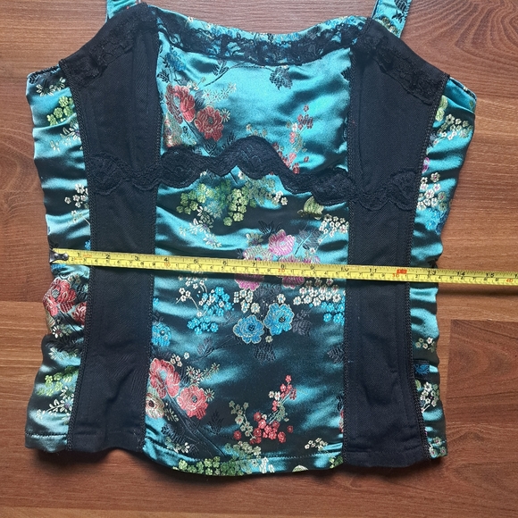 Tripp Rare Vintage Bustier Top Teal Oriental Print Satin Medium - Picture 11 of 12
